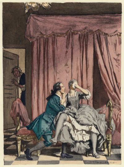 Kuvitus Casanovan muistelmiin (värilitografia) tekijältä Jules Marie Auguste Leroux