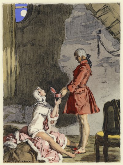 Kuvitus Casanovan muistelmiin (värilitografia) tekijältä Jules Marie Auguste Leroux