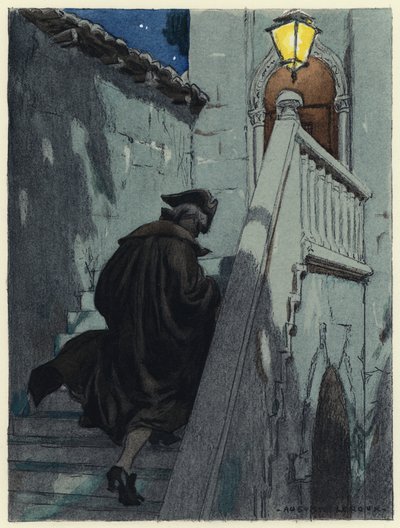 Kuvitus Casanovan muistelmiin (värilitografia) tekijältä Jules Marie Auguste Leroux