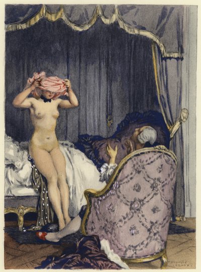 Kuvitus Casanovan muistelmiin (värilitografia) tekijältä Jules Marie Auguste Leroux
