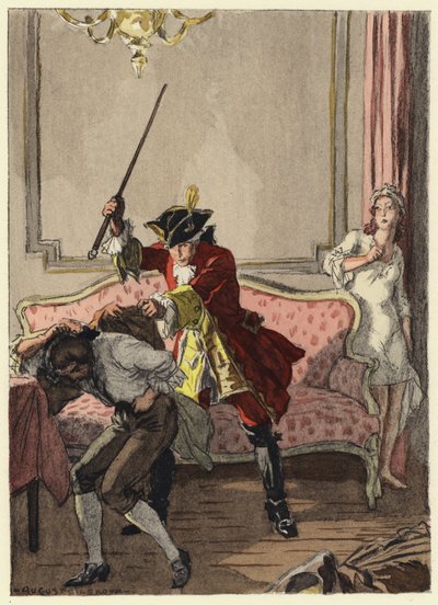 Kuvitus Casanovan muistelmiin (värilitografia) tekijältä Jules Marie Auguste Leroux