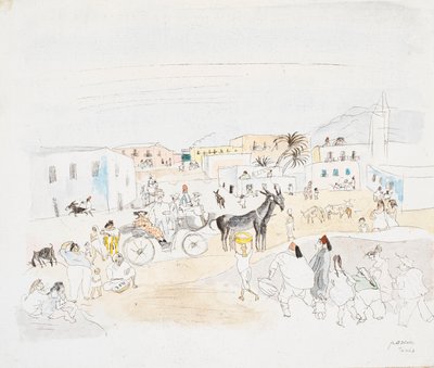 Maisema vaunujen ja hahmojen kanssa, Tunis tekijältä Jules Pascin