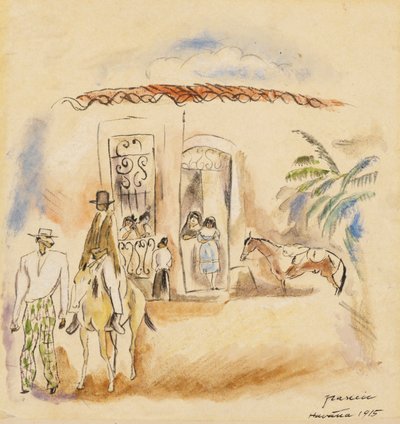 Maisema hahmoilla, Havanna, 1915 (wc paperilla) tekijältä Jules Pascin