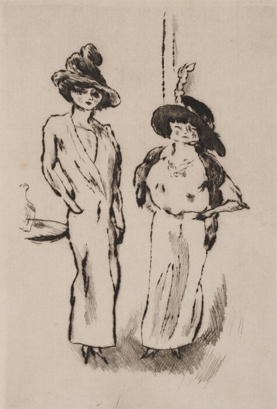 Kaksi naista tanssiaisissa, noin 1910 (etsaus) tekijältä Jules Pascin