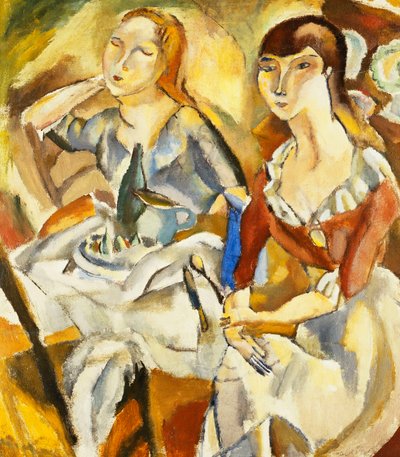 Nuoret tytöt istuvat yhdessä tekijältä Jules Pascin
