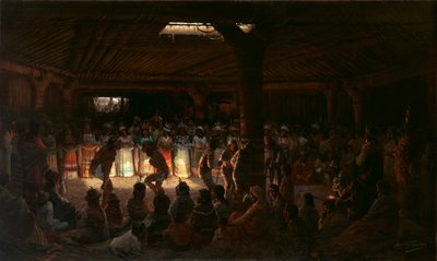 Tanssi maanalaisessa pyöreätalossa Clear Lakessa, Kaliforniassa, 1878. tekijältä Jules Tavernier