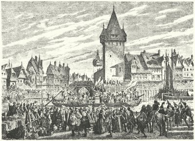 Hirsebreifahrt, hirssilastin kuljetus veneellä Zürichistä kaupungin liittolaiseen Strasbourgiin tekijältä Jules Theophile (after) Schuler