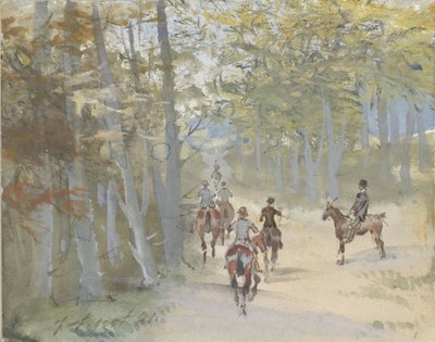 Metsämaisema ratsastajien kanssa tekijältä Jules baron Finot
