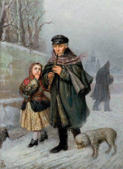 Klarinetisti - katukohtaus Pietarista (kerjäläisklarinetisti tytön ja koiran kanssa). tekijältä Julian Bończa Tomaszewski