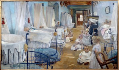 Les crceaux, lastentarha julkista apua varten Julie Delance Feurgardin (1859-1892) maalaus 1888 Brest, Museum of Fine Arts - The Cradles, vanhainkoti, julkinen apu. Julie Delance Feurgardin (1859-1892) maalaus tekijältä Julie Delance Feurgard