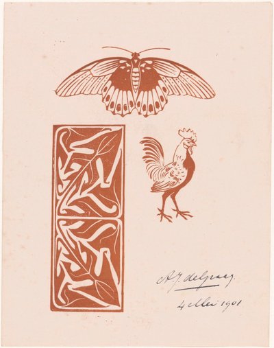 Perhonen, kukon ja lehtien töitä tekijältä Julie de Graag (signed by artist)
