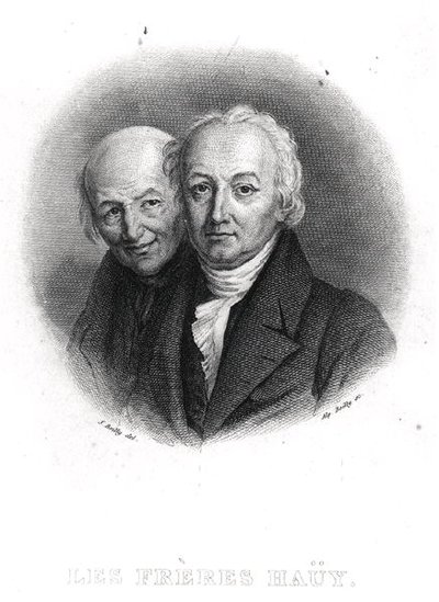 Hauyn veljekset: Rene-Just (1743-1822) ja Valentin Hauy (1745-1822), kaiverrus Alphonse Boilly (1801-67) (kaiverrus) (m/w kuva) tekijältä Julien Leopold (after) Boilly