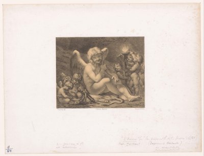 Amor ja putti teroittavat nuoliaan Les Preparatifs de la guerre tekijältä Julien Leopold Boilly