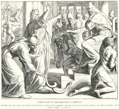 Aaronin sauva muutetaan käärmeeksi (kaiverrus) tekijältä Julius (after) Schnorr von Carolsfeld