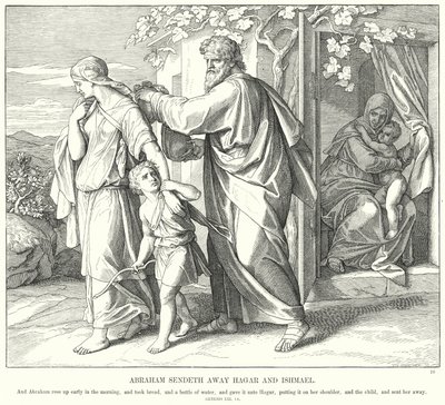 Abraham lähetti pois Hagarin ja Ismaelin (kaiverrus) tekijältä Julius (after) Schnorr von Carolsfeld
