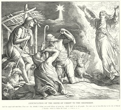 Kristuksen syntymän julistus paimenille (kaiverrus) tekijältä Julius (after) Schnorr von Carolsfeld