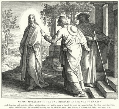 Kristus ilmestyy kahdelle opetuslapselle matkalla Emmaukseen (kaiverrus) tekijältä Julius (after) Schnorr von Carolsfeld