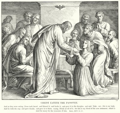 Kristus syö pääsiäisen (kaiverrus) tekijältä Julius (after) Schnorr von Carolsfeld