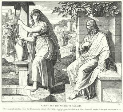Kristus ja Samarialainen nainen (kaiverrus) tekijältä Julius (after) Schnorr von Carolsfeld