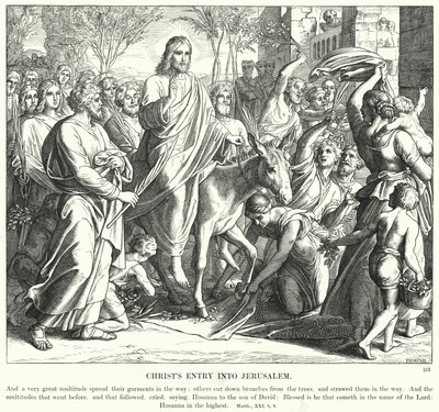 Kristuksen tulo Jerusalemiin (kaiverrus) tekijältä Julius (after) Schnorr von Carolsfeld