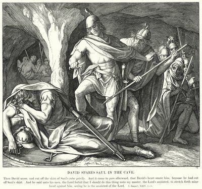 David säästää Saulin luolassa (kaiverrus) tekijältä Julius (after) Schnorr von Carolsfeld