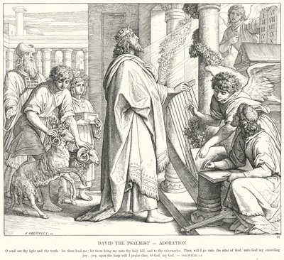 Daavid psalmista, palvonta (kaiverrus) tekijältä Julius (after) Schnorr von Carolsfeld