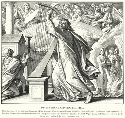 Daavidin ylistys ja kiitospäivä (kaiverrus) tekijältä Julius (after) Schnorr von Carolsfeld