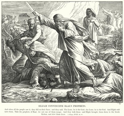 Elia Vakuututtaa Baalin profeetat (kaiverrus) tekijältä Julius (after) Schnorr von Carolsfeld