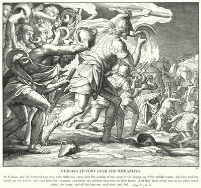 Gideonin voitto midianilaisista (kaiverrus) tekijältä Julius (after) Schnorr von Carolsfeld