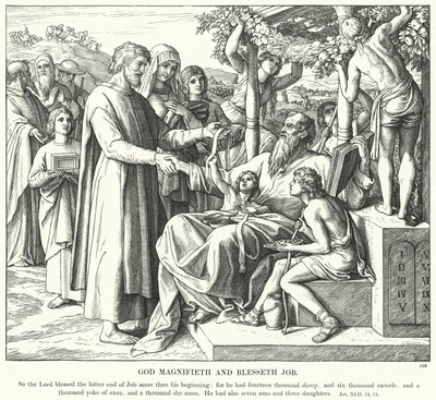 Jumala suurentaa ja siunaa Jobia (kaiverrus) tekijältä Julius (after) Schnorr von Carolsfeld