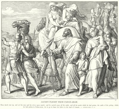 Jaakobin lento Padan-Aramista (kaiverrus) tekijältä Julius (after) Schnorr von Carolsfeld