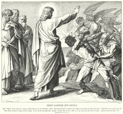 Jeesus ajaa ulos paholaisia (kaiverrus) tekijältä Julius (after) Schnorr von Carolsfeld