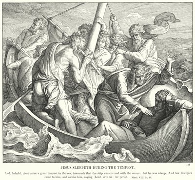Jeesus nukkuu myrskyn aikana (kaiverrus) tekijältä Julius (after) Schnorr von Carolsfeld