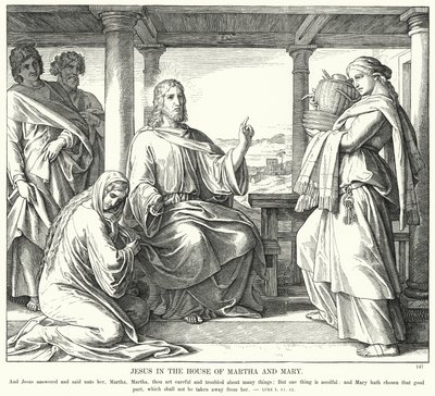 Jeesus Martan ja Marian talossa (kaiverrus) tekijältä Julius (after) Schnorr von Carolsfeld