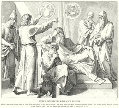 Joosef tulkitsee faraon unia (kaiverrus) tekijältä Julius (after) Schnorr von Carolsfeld