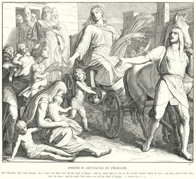Joosef on faraon edistynyt (kaiverrus) tekijältä Julius (after) Schnorr von Carolsfeld