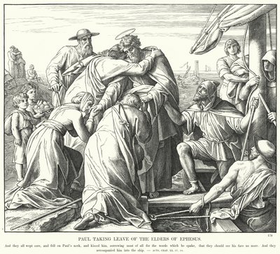 Paavali jättää Efesoksen vanhimpien lomalle (kaiverrus) tekijältä Julius (after) Schnorr von Carolsfeld
