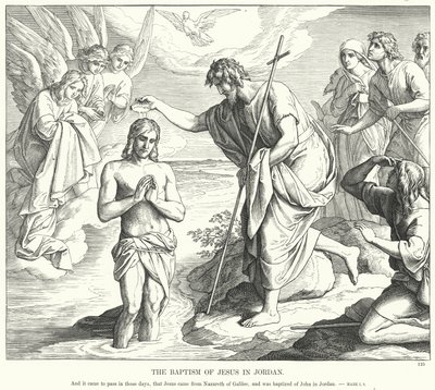 Jeesuksen kaste Jordaniassa (kaiverrus) tekijältä Julius (after) Schnorr von Carolsfeld