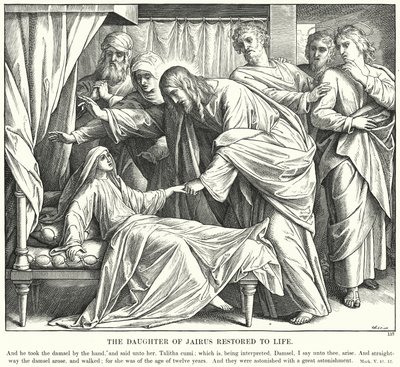 Jairuksen tytär palautettu henkiin (kaiverrus) tekijältä Julius (after) Schnorr von Carolsfeld