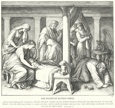 Davidin lapsen kuolema (kaiverrus) tekijältä Julius (after) Schnorr von Carolsfeld