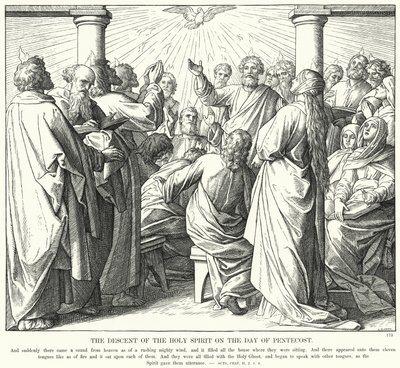 Pyhän Hengen laskeutuminen helluntaipäivänä (kaiverrus) tekijältä Julius (after) Schnorr von Carolsfeld