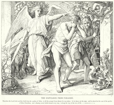 Karkotus paratiisista (kaiverrus) tekijältä Julius (after) Schnorr von Carolsfeld