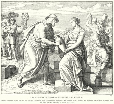 Abrahamin palvelijan ja Rebekan tapaaminen (kaiverrus) tekijältä Julius (after) Schnorr von Carolsfeld