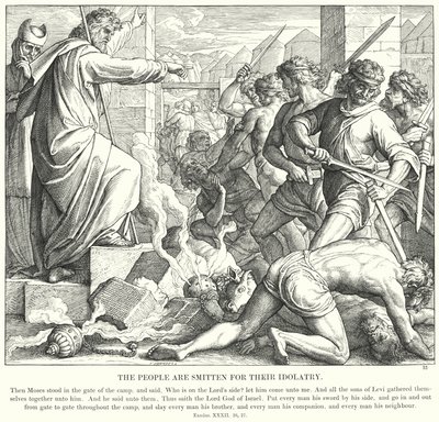 Ihmiset ovat ihastuneet epäjumalanpalvelukseensa (kaiverrus) tekijältä Julius (after) Schnorr von Carolsfeld