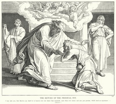 Tuhlaajapojan paluu (kaiverrus) tekijältä Julius (after) Schnorr von Carolsfeld