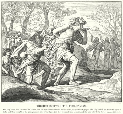 Vakoilijoiden paluu Kanaanista (kaiverrus) tekijältä Julius (after) Schnorr von Carolsfeld