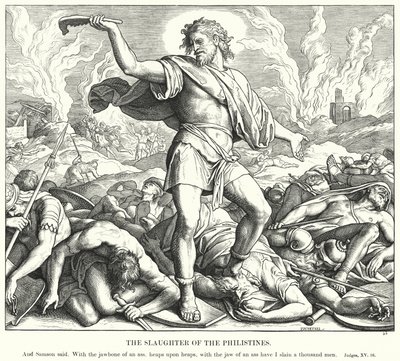 Filistealaisten teurastus (kaiverrus) tekijältä Julius (after) Schnorr von Carolsfeld