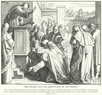 Ihmisten juhlallinen paasto ja parannus (kaiverrus) tekijältä Julius (after) Schnorr von Carolsfeld