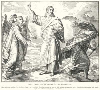 Kristuksen kiusaus erämaassa (kaiverrus) tekijältä Julius (after) Schnorr von Carolsfeld
