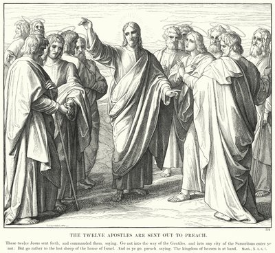 Kaksitoista apostolia lähetetään saarnaamaan (kaiverrus) tekijältä Julius (after) Schnorr von Carolsfeld